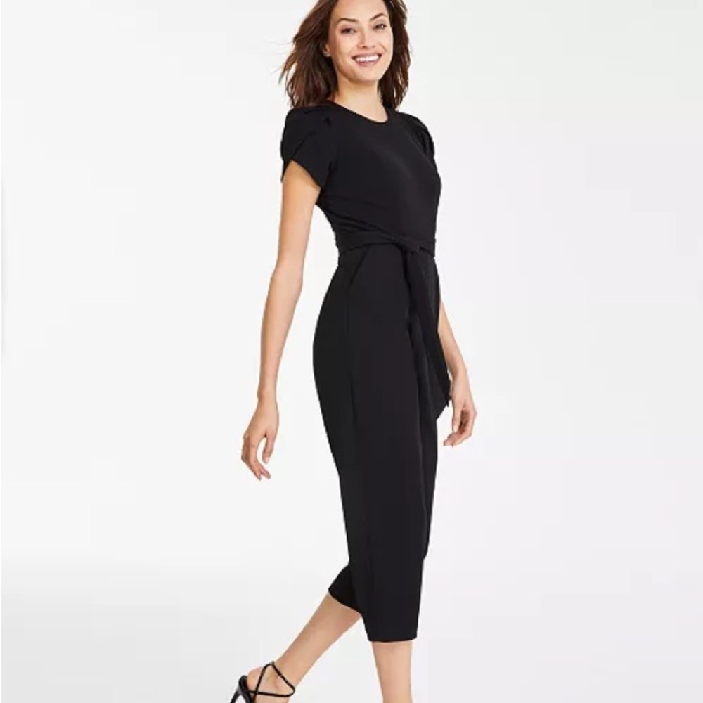 Calvin Klein Women's Tie-Waist Tulip-Sleeve Jumpsuit | Black |